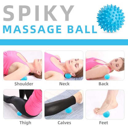 Massage Ball Set, Spiky Ball & Lacrosse Ball for Body Massage, Muscle Relief, Deep Tissue, Myofascial Release, Massager for Neck, Shoulder, Back, Foot or Muscle Tension (Blue)