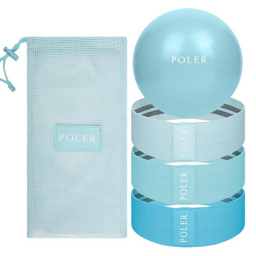 Poler Booty Resistance Bands Set for Women – 3 Fabric Bands (Light, Medium, Heavy) + Pilates Ball – Non-Slip Glute & Leg Workout Kit for Home Fitness, Yoga & Strength Training