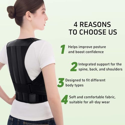 Posture Corrector for Women and Men Back Brace Straightener Instant Scoliosis Shoulder Straps Correction Hunchback Support Kyphosis Upright Trainer Thoracic Adjustable Belt (Black, Medium)