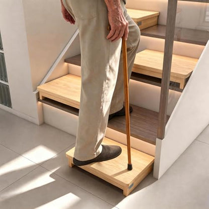 Half Steps for Seniors 3.5" Wooden Step Stool for Seniors with Non-Slip Rubber Feet Standard Depth (9.5 inch), Sturdy Step Stool for Stairs, Solid Pinewood Platform Step for Indoor Use