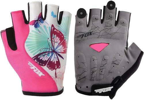 DuShow Women Half Finger Cycling Gloves, Pattern Printed with Anti-Slip Shock-Absorbing Pad for Road/Mountain Biking, Gym – Short Fingerless - color: Pink, size: Small