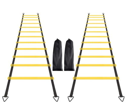 12 Rungs Agility Ladder Set, Training Ladder with Steel Stakes and Carry Bag for Soccer, Speed Fitness Feet Training - color: 2 Pack-Yellow