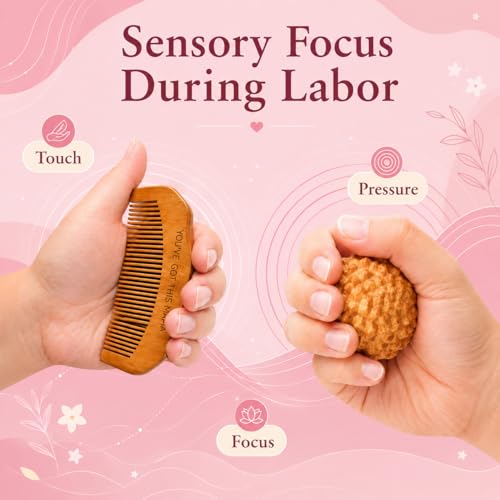 Birth Comb Acupressure Massage Ball Set - Wooden Labor Comb Natural Labor and Delivery Essentials, Mom to Be Gift, New Mom Gifts for Labor Pain Relief
