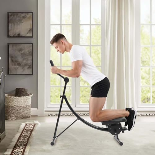 Dual Track Ab Machine Black, Foldable Core Trainer with Rotating Knee Pad, 4-Level Adjustable Resistance, 330 lbs Weight Capacity, Home Gym Cruncher for Abs Workout, LCD Monitor, Space-Saving Design