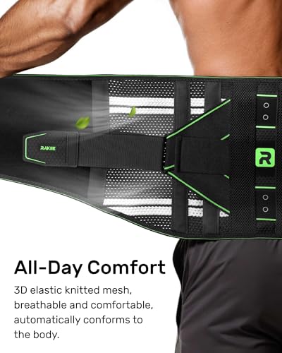 Rakiie Back Brace for Lower Back Pain Relief with 8 Stays - color: Green, size: Small