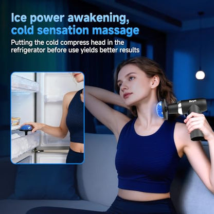 Hot and Cold Fascia Gun - Deep Tissue Massage Gun, Used for Relieving Pain in The Back/Muscles of The Neck/Body, with 6 Massage Heads, LCD Display, Detachable Extended Handle
