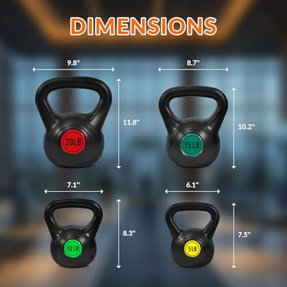 Fitvids Kettlebell Sets Piece Strength Training KettleBells Weight Set - style: 50LB Set of 4: 5/10/15/20LB