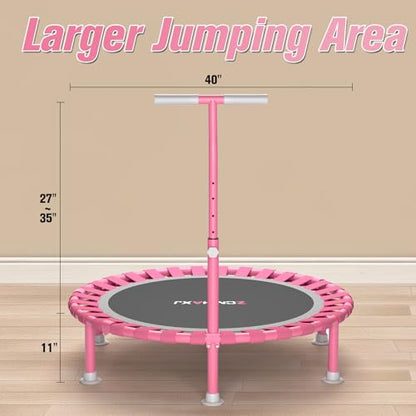 Foldable Mini Trampoline, 40" Rebounder Trampoline for Adults & Kids, 450lbs Capacity with T-Shaped Adjustable Bar, Indoor Fitness Workout Exercise Equipment