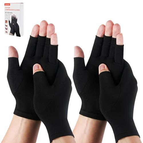 2 Pairs Compression Arthritis Gloves for Women Men for Pain - color: Black+black, size: L(3.5-4.3Inch)