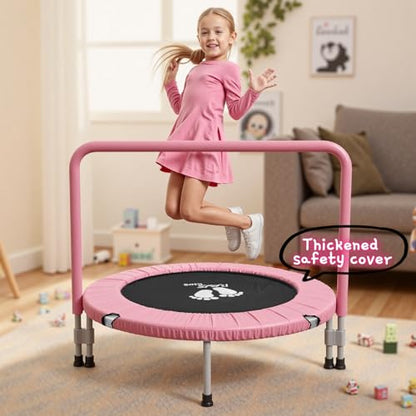 RAVS 36" Toddler Trampoline for Kids Ages 1-6 with Thick Safety Pad Adjustable Foam Handle Easy Assembly Foldable Mini Kids Rebounder Baby Trampolines for Fun and Exercise Indoor/Garden