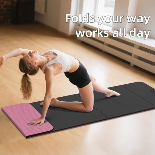 Foldable Yoga Mat 0.32 inches Thick(8mm), SGS Certified POE Material | Non Slip, 71 x 24 inches, Foldable for Travel, Pilates, Camping, Environmental Sports Mat, Odorless