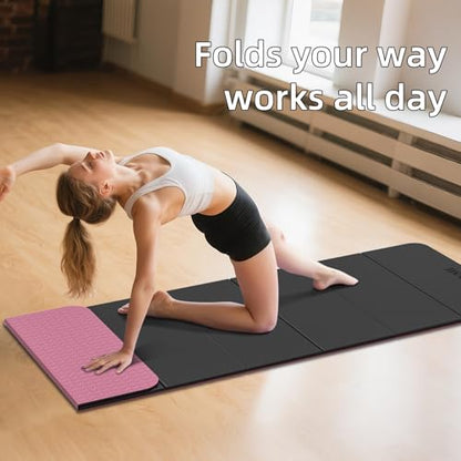 Foldable Yoga Mat 0.32 inches Thick(8mm), SGS Certified POE Material | Non Slip, 71 x 24 inches, Foldable for Travel, Pilates, Camping, Environmental Sports Mat, Odorless