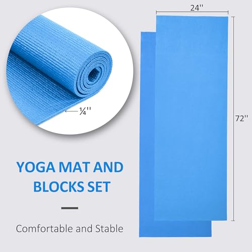 Signature Fitness All Purpose 0.25 Inch Thick High Density No Tear Exercise Yoga Mat with Strap & Lightweight Features for Indoor & Outdoor Use, Blue