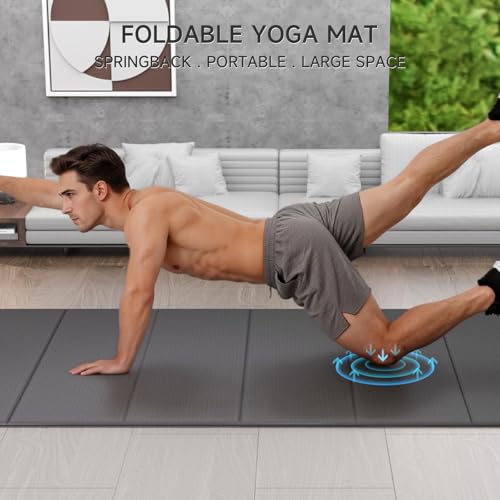 7-Fold Yoga Mat 74"x31" - 0.31 Inch Thick Folding Exercise Mat, Extra Wide Non-Slip POE Mat for Travel, Storage, Yoga, Pilates, Meditation & Home Gym, Lightweight & Portable - color: Black