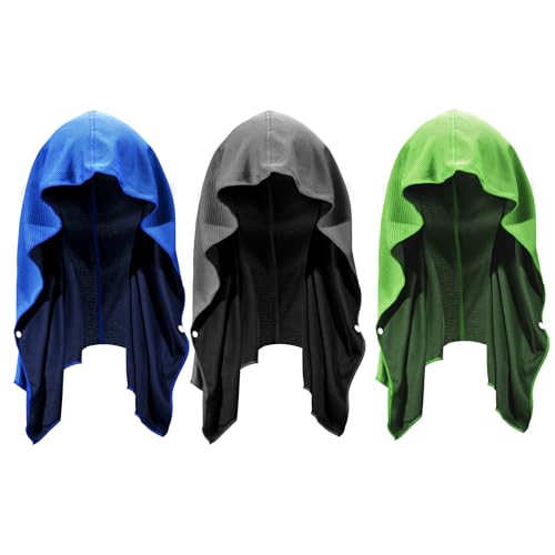 Cooling Hoodie Towel 3 Pack, Quick Drying Cooling Neck Wraps - color: Royal Blue/Dark Gray/Green