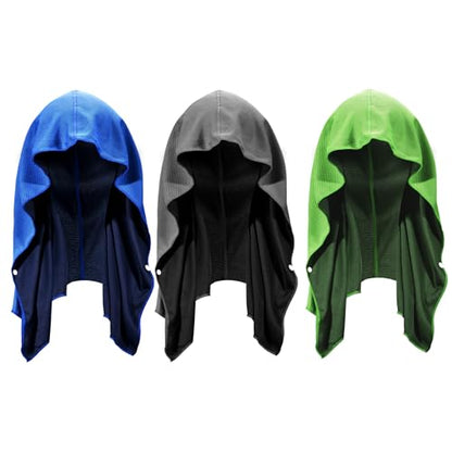 Cooling Hoodie Towel 3 Pack, Quick Drying Cooling Neck Wraps - color: Royal Blue/Dark Gray/Green