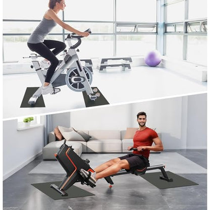 2PCS Exercise Bike Mat, Non-Slip Exercise Bike Mat for Floor for Rowing Machine and Stationary Spin Bike