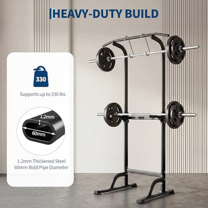 Power Tower Home Gym Strength Training Station Adjustable 10 Height Levels, Heavy-Duty Chin-Up Tower with Parallel Dip Handles, Bodyweight Workout Equipment for Pull-Ups, Dips, Knee Raises, Push-Ups, 330 Lb Capacity