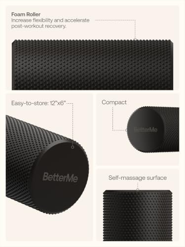 BetterMe Foam Roller for Muscle Recovery – High Density Exercise Roller for Back &Legs – Deep Tissue Massage Roller for Tension, Relief & Stretching (Black) - color: Black