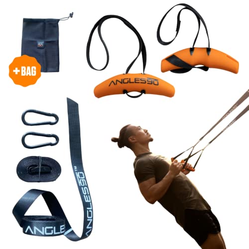 Sling Trainer - Black, Nylon & Neoprene - Full-Body Strength with Suspension Trainers - Neutral-Grip Pull Up Handles - Doorway Dip & Travel Pull Up Bar