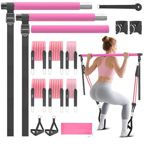 Pilates Bar Kit with Resistance Bands, Portable Pilates Bar for Home Gym Yoga & Full Body Workouts, Pilates Equipment for Women, Fitness Set for Strength Stretching Flexibility Training