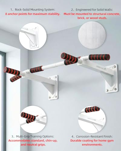 Abahub Wall Mounted Pull Up Bar,440lbs Multi-Grip Chin-Up Bar for Home Gym - color: White