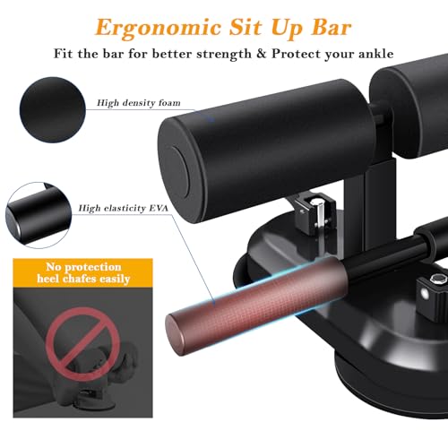 Sit Up Bar Floor, Portable Sit Up Exercise Equipment with 2 Strong Suction Cups and Adjustable Foot Holder, Abs Master Assistant Device for Home Workout with Massage Roller