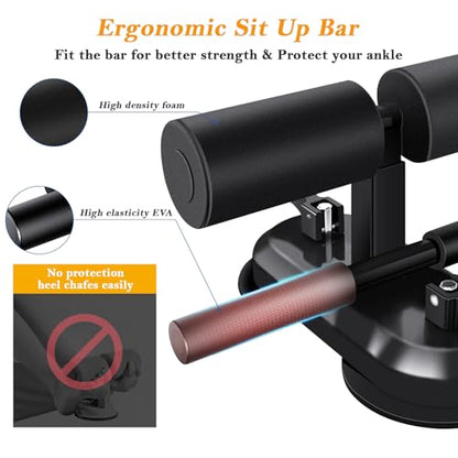 Sit Up Bar Floor, Portable Sit Up Exercise Equipment with 2 Strong Suction Cups and Adjustable Foot Holder, Abs Master Assistant Device for Home Workout with Massage Roller
