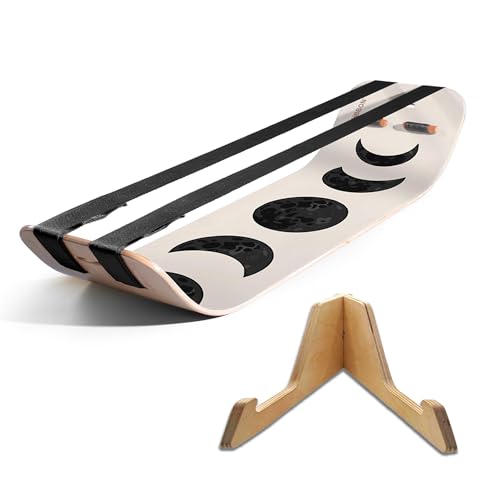 GIBBON SlackBoard Plus & Stand - 2-in-1 Slackline Balance Board for Adults - Workout Equipment Home Gym Training - Wooden Balance Trainer, Standing Desk Exercise, Yoga, Agility, Pilates, Core, Fitness - color: Moon Plus with Stand