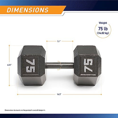 Marcy Cast Iron Hex Dumbbells Collection - Available size from 3-lb to 100-lb, SOLD INDIVIDUALLY - style: 75lbs