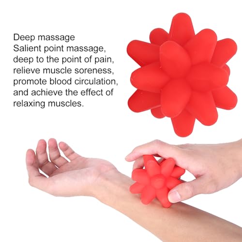 Foot Massage Ball, Soft Spiky Massage Ball, Safe Silicone Spiky Ball for Back, Feet, Waist, Fitness Deep Relaxation, Trigger Massage Point, 3.1in x 3.1in (Red)