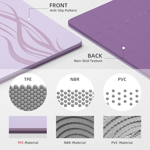 Extra Wide Yoga Mat 76"x40"x10mm TPE Double-Width Exercise Mat for Couples, Tall Yogis & Home Workouts, Non-Slip, Free of PVC & Latex - color: Light purple + Purple