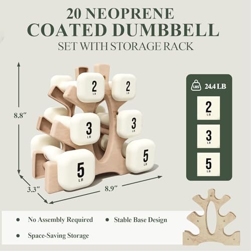 PAETA Neoprene Dumbbell, Hand Weights with Curved Grip for Women, Anti-Slip, Anti-Roll, Square Dumbbells for Full-Body Workout, Strength Training