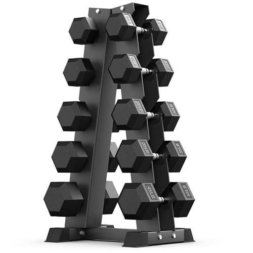 PAPABABE Hex Dumbbell Sets with Rack, 100-600lb Rubber Coated Dumbbell Weight Set and Storage Rack, Multiple Options Hand Weights for Strength Training - style: 310lb Set (Pair of 20, 25, 30, 35, 45lb)
