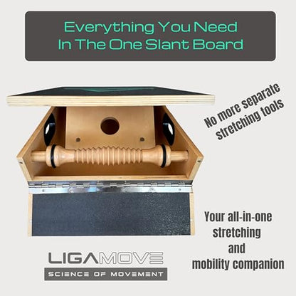 Adjustable Wooden Slant Board for Calf Ankle Achilles Stretching - Incline Board with Toe Stretch Pad and Foot Massager Roller