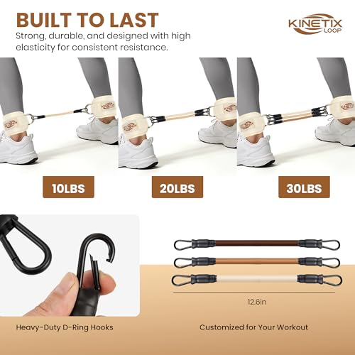 Ankle Resistance Bands with Cuffs – 3-Level Latex Exercise Bands for Glutes, Kickbacks & Hip Training | Neoprene Padded Ankle Cuffs for Women & Men | Home Gym Workout Set with Mesh Bag