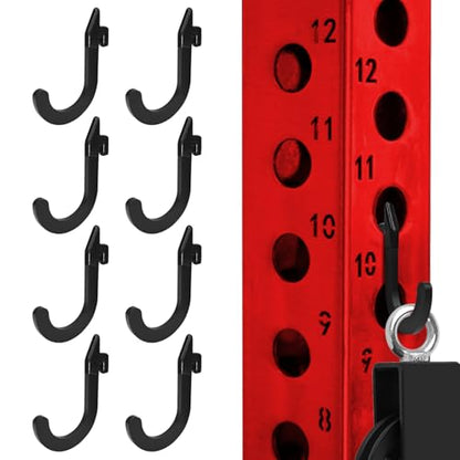 8PSC Squat Rack Accessories Hook Holder,Power Rack Attachments Hooks,DIY Storage Hook for Resistance Bands Barbell Collars and Gym Accessories (Black)