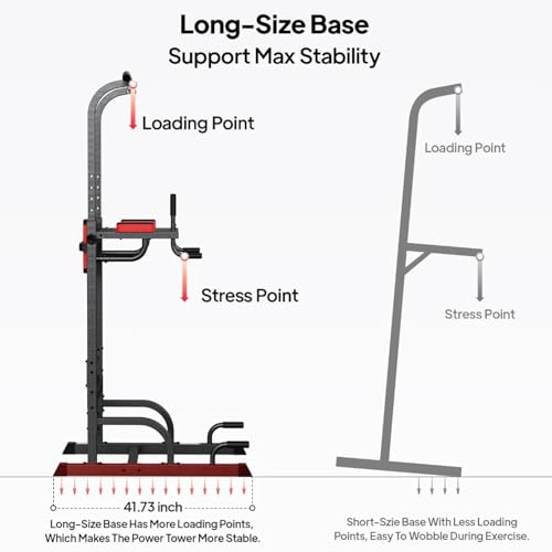 Power Tower Dip Station Pull Up Bar for Fitness Home Gym Workout,Multi-Function Adjustable Height Fitness Strength Training Exercise Equipment,with Power Elastic Ropes
