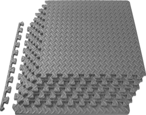 ProsourceFit Exercise Puzzle Mat ½-inch, EVA Interlocking Foam Floor Tiles for Home Gym, Workout Equipment, Kids Play Areas, Grey, 24 SQ FT - 6 Tiles