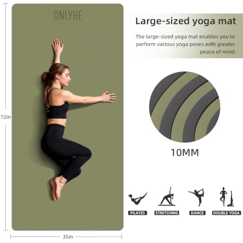 Wide Yoga Mat Thick(10mm) Exercise Mat Non Slip Anti-tear,72"x35" Extra Large Pilates Mats for Home Workouts, Gym & Floor Stretching with Carrier Strap - color: Dark green + Black