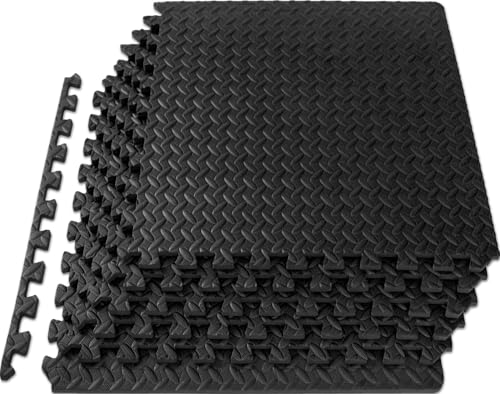ProsourceFit Exercise Puzzle Mat ½-inch, EVA Interlocking Foam Floor Tiles for Home Gym, Workout Equipment, Kids Play Areas, Black, 24 SQ FT - 6 Tiles