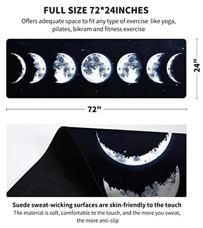 nuveti Printed Travel Yoga Mat-1/16 Inch Thick Non Slip Fitness Workout Mat with Carrying Bag, Foldable Lightweight Suede & Natural Rubber Yoga Mat for Yoga Pilates and Fitness 72" L x 24" W x 1.5mm - color: Moon Eclipse