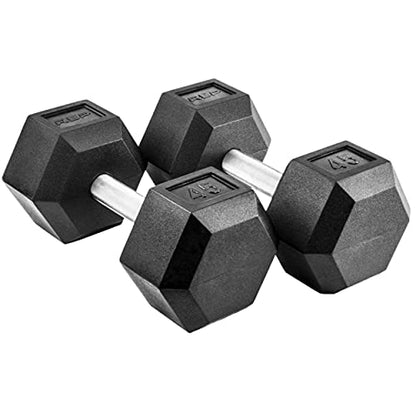 Rep Fitness Rubber Hex Dumbbell(s) - Singles (55LB +) and Pairs (5LB - 50LB) - Low Odor, Fully Knurled Handle - style: 45 LB Pair