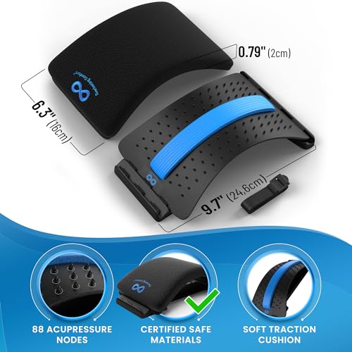 Everlasting Comfort Lumbar Support Pillow & Back Stretcher for Lower Back Pain Bundle - Adjustable Back Stretching Device for Spine Decompression - Office Chair Back Support for Gaming, Car, Couch