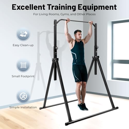 Foldable Power Tower Dip Station Pull Up Bar Station with Adjustable Height Fitness Tower Station Workout Training Equipment for Living Rooms, Bedrooms, Gyms
