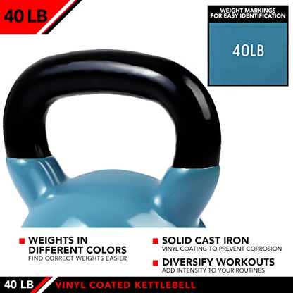 JFIT Kettlebell Weights Vinyl Coated Iron - style: 40lb (Steel Blue)