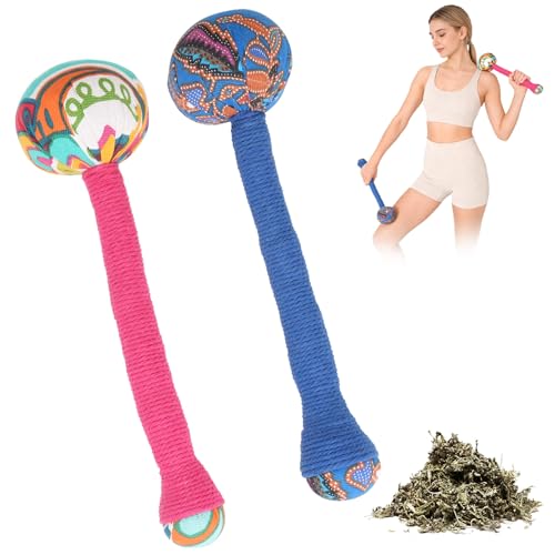 2PCS Herbal Wormwood Lymphatic Drainage Anti Slip Manual Massage Hammer Longer Handle Back Massager for Shoulder, Neck & Muscle Pain Relief (Rose Red/Dark Blue) - color: Rose Red+dark Blue