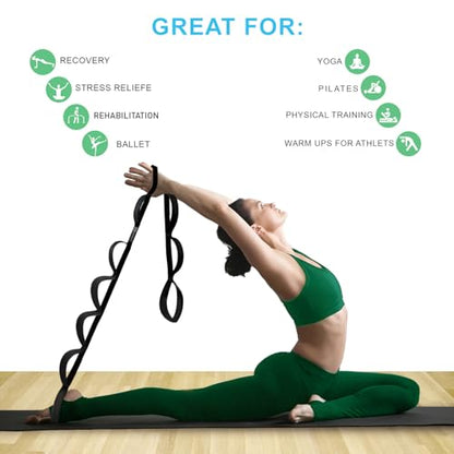 Premium Durable Stretch Straps with Loops, Stretching Strap for Physical Therapy, Multi-Loop Yoga Strap Fitness Exercise Strap for Yoga, Pilates, Dance, Flexibility&Exercise - color: #2-Black