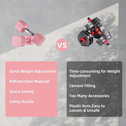20LB Adjustable Dumbbell Set, 10lb Dumbbells Set of 2, 5 in 1 Free Weights Set, Each 4lb 6lb 8lb 10lb for Women & Men for Home Gym Exercise Workout Strength Training Equipment - color: Pink