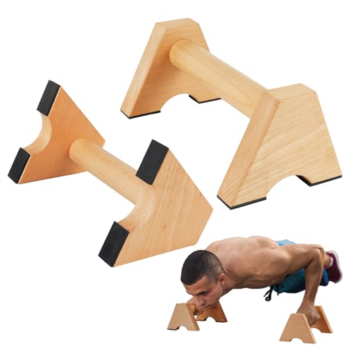 Solid Wood Calisthenics Parallettes Bars Push up Handles 1 Pair, Strength Training Pushup Stands, Parallel Handstand Bars for Home Gym Workout Fitness